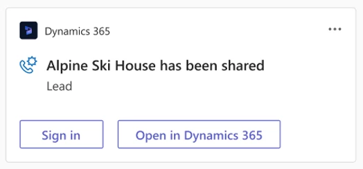 Dynamics links unfurled with details showing in Teams chat