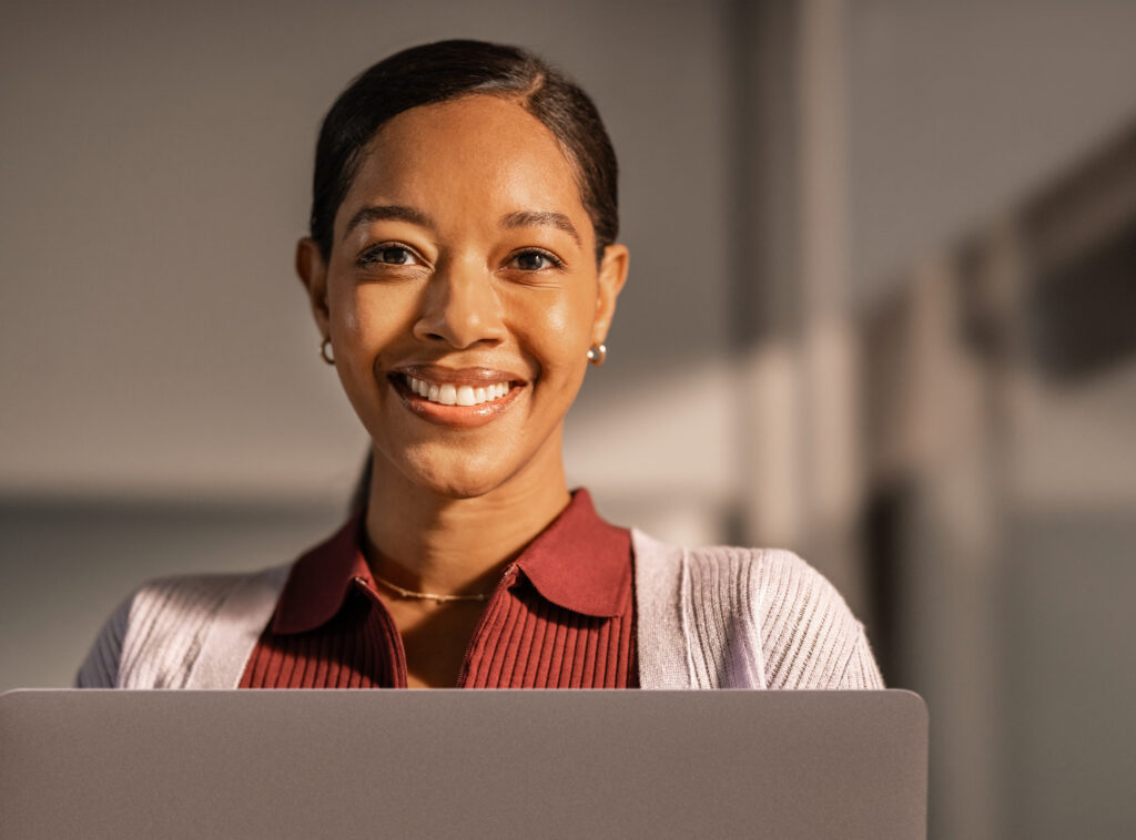 A woman smiling at the camera